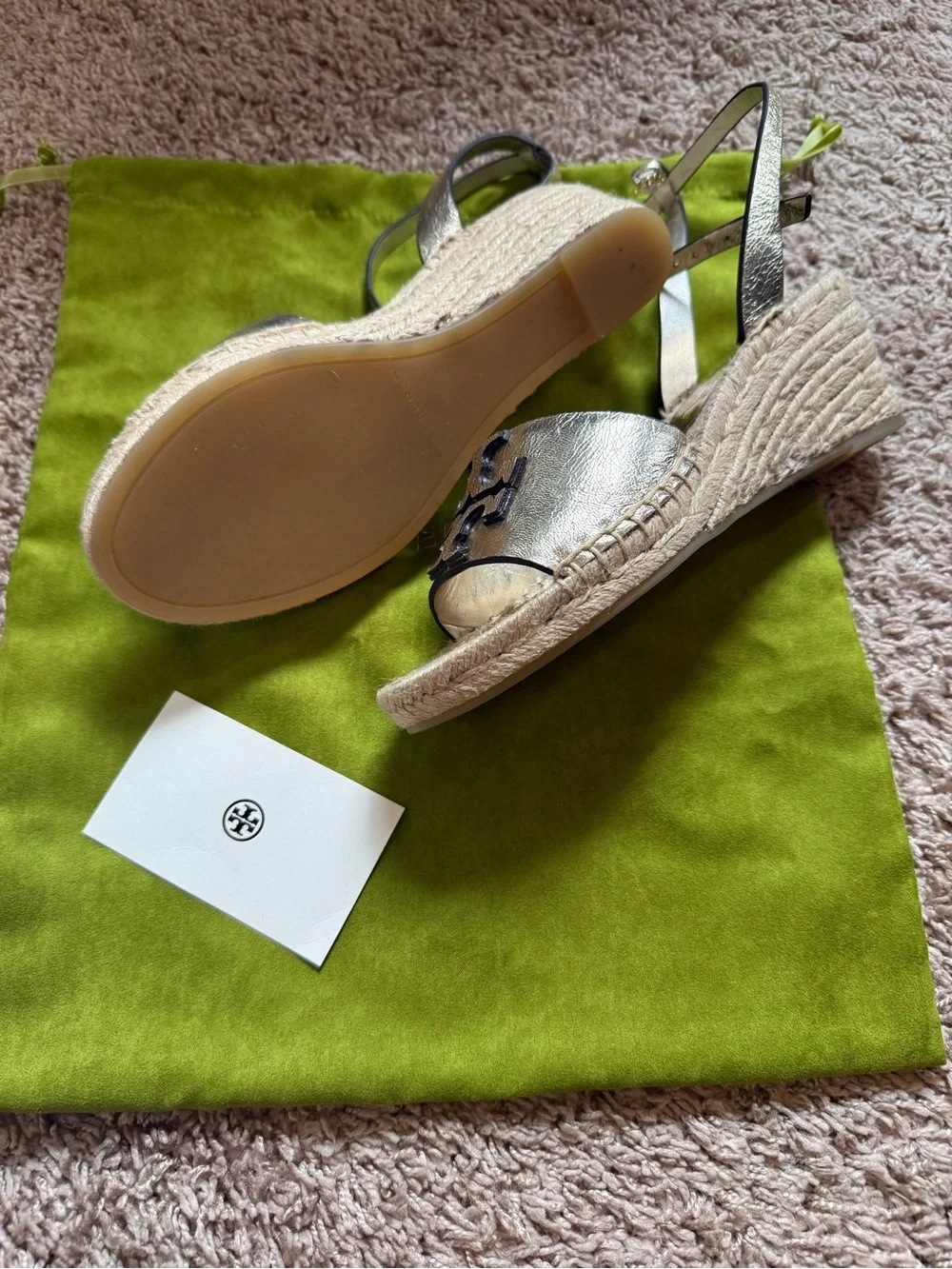 Tory Burch Metallic Gold Logo Espadrille Slingback Sandals